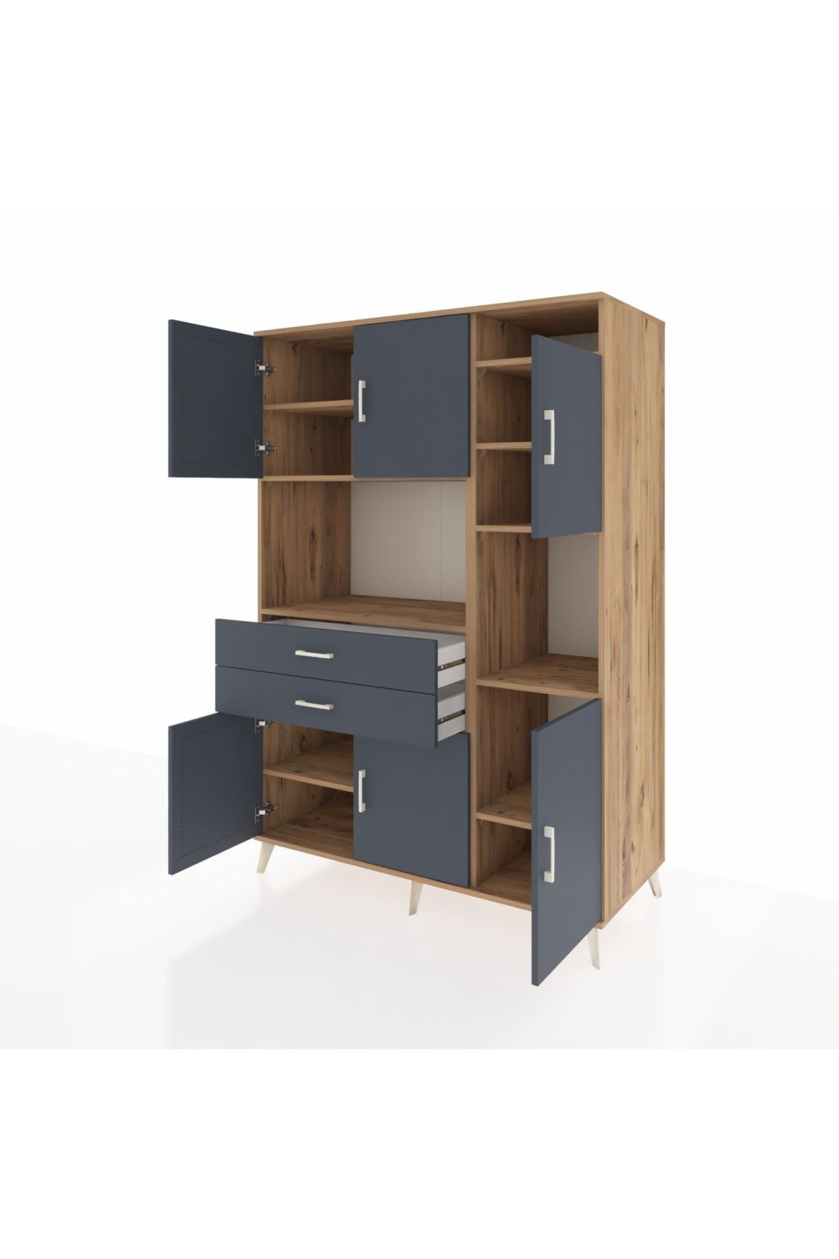 Kronos Dolap 9 Raflı 2 Çekmeceli 6 Kapaklı 132x59x195 Çam-Antrasit/Antrasit