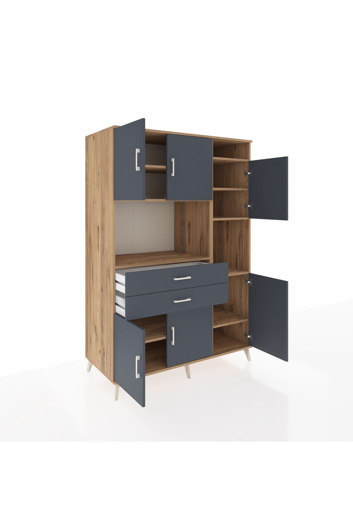 Kronos Dolap 9 Raflı 2 Çekmeceli 6 Kapaklı 132x59x195 Çam-Antrasit/Antrasit