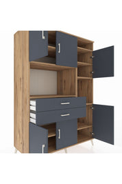 Kronos Dolap 9 Raflı 2 Çekmeceli 6 Kapaklı 132x59x195 Çam-Antrasit/Antrasit