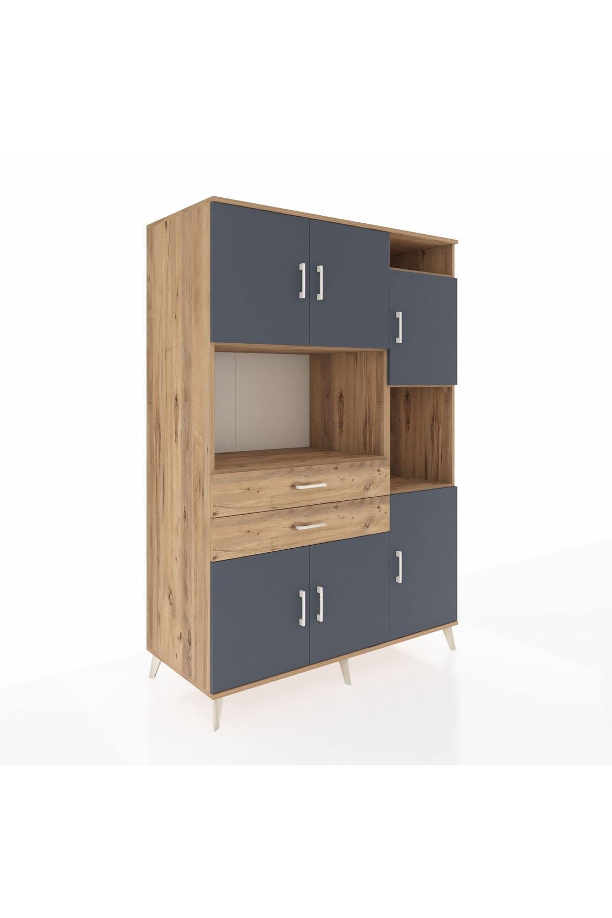 Kronos Dolap 9 Raflı 2 Çekmeceli 6 Kapaklı 132x59x195 Çam-Antrasit/Çam