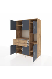 Kronos Dolap 9 Raflı 2 Çekmeceli 6 Kapaklı 132x59x195 Çam-Antrasit/Çam