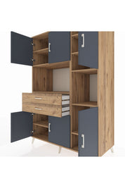 Kronos Dolap 9 Raflı 2 Çekmeceli 6 Kapaklı 132x59x195 Çam-Antrasit/Çam