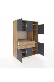 Kronos Dolap 9 Raflı 2 Çekmeceli 6 Kapaklı 132x59x195 Çam-Antrasit/Çam