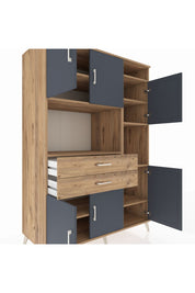 Kronos Dolap 9 Raflı 2 Çekmeceli 6 Kapaklı 132x59x195 Çam-Antrasit/Çam