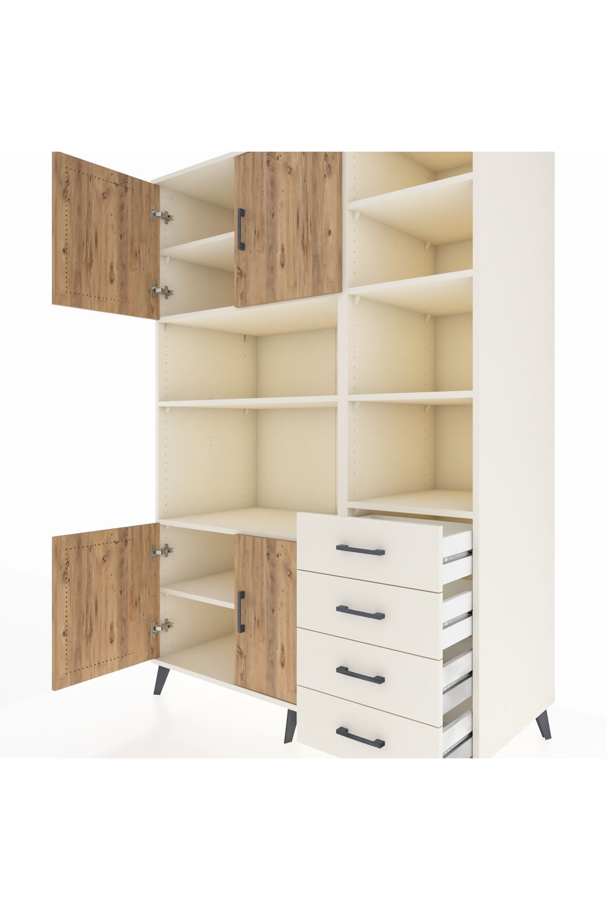 Kronos Dolap 9 Raflı 4 Çekmeceli 4 Kapaklı 132x59x195 Aytaşı-Çam/Aytaşı