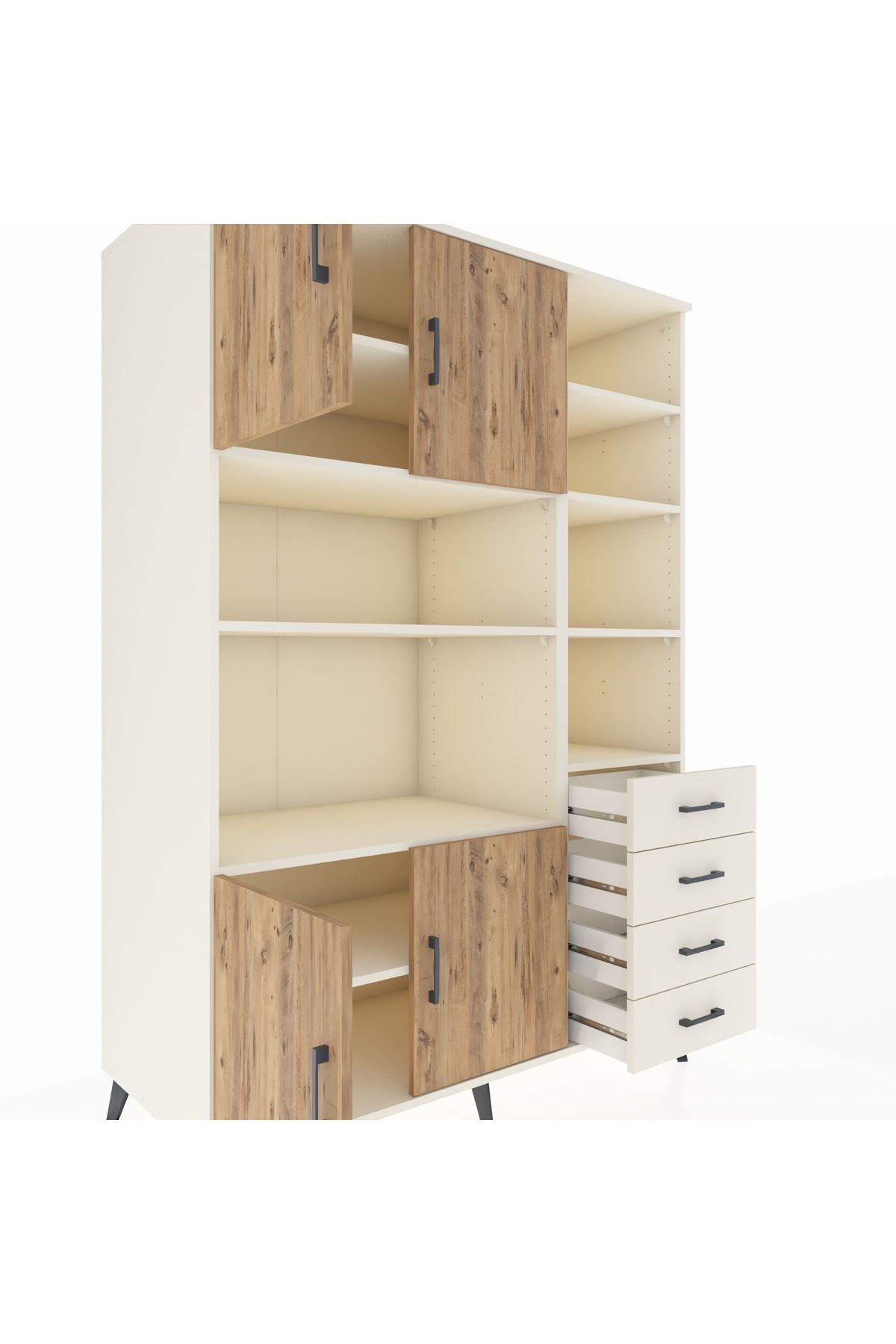 Kronos Dolap 9 Raflı 4 Çekmeceli 4 Kapaklı 132x59x195 Aytaşı-Çam/Aytaşı