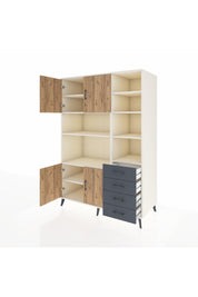 Kronos Dolap 9 Raflı 4 Çekmeceli 4 Kapaklı 132x59x195 Aytaşı-Çam/Antrasit