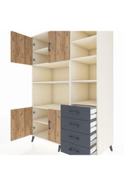 Kronos Dolap 9 Raflı 4 Çekmeceli 4 Kapaklı 132x59x195 Aytaşı-Çam/Antrasit