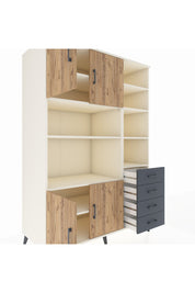 Kronos Dolap 9 Raflı 4 Çekmeceli 4 Kapaklı 132x59x195 Aytaşı-Çam/Antrasit