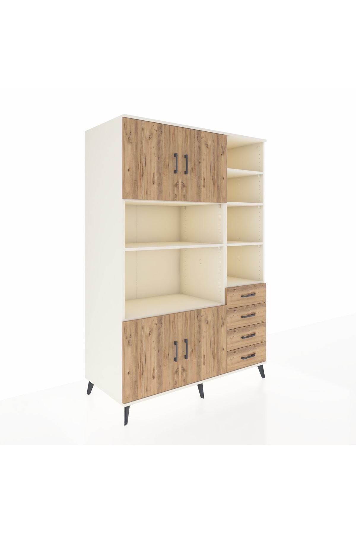 Kronos Dolap 9 Raflı 4 Çekmeceli 4 Kapaklı 132x59x195 Aytaşı-Çam/Çam