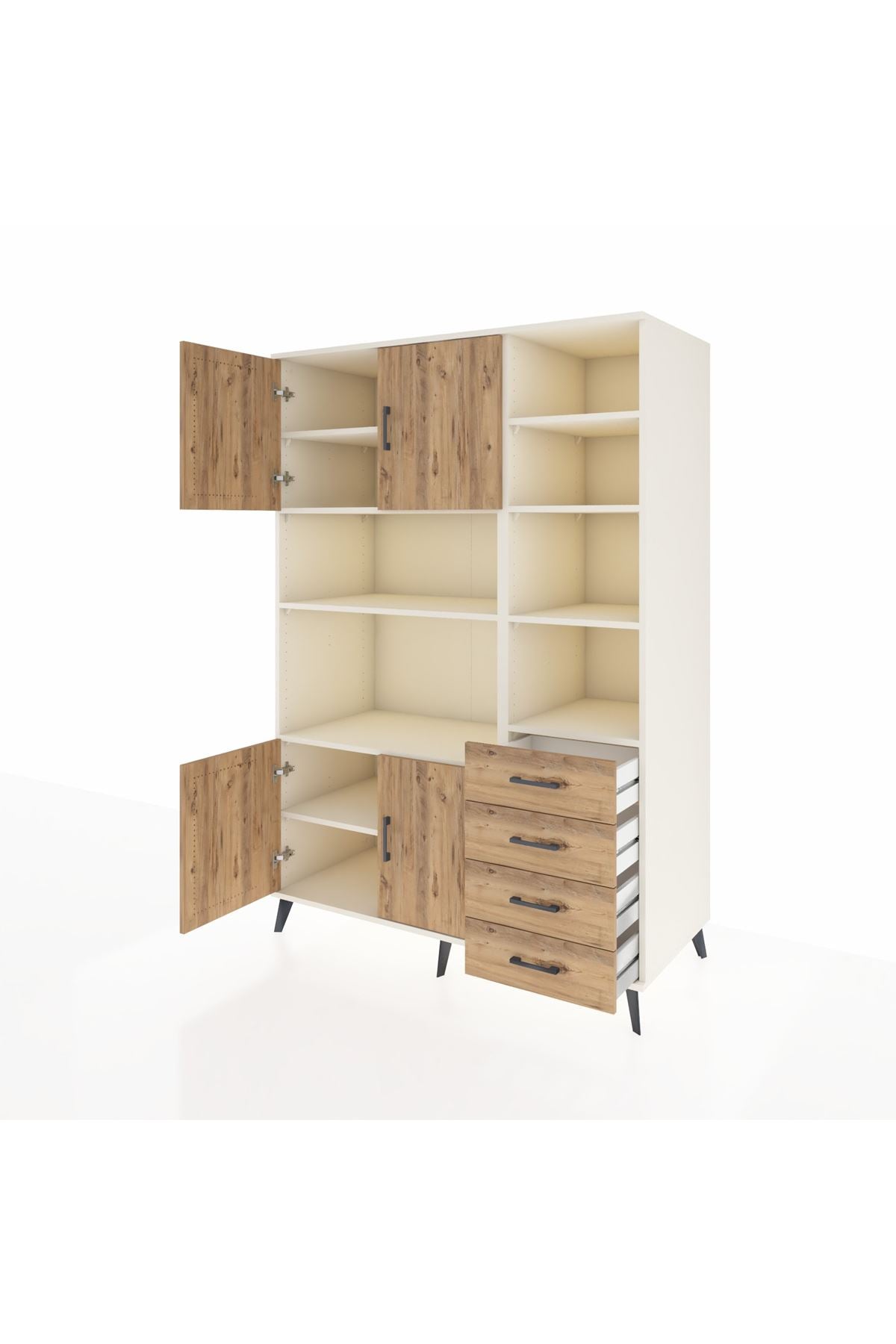 Kronos Dolap 9 Raflı 4 Çekmeceli 4 Kapaklı 132x59x195 Aytaşı-Çam/Çam