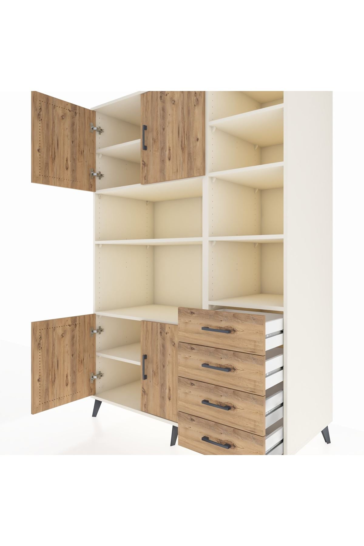 Kronos Dolap 9 Raflı 4 Çekmeceli 4 Kapaklı 132x59x195 Aytaşı-Çam/Çam