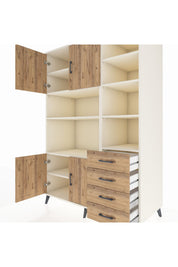 Kronos Dolap 9 Raflı 4 Çekmeceli 4 Kapaklı 132x59x195 Aytaşı-Çam/Çam