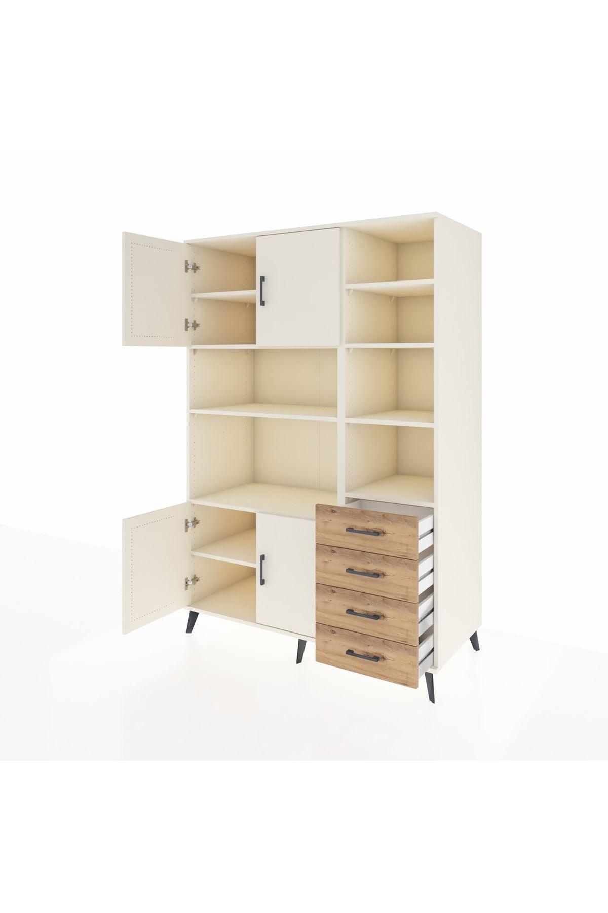 Kronos Dolap 9 Raflı 4 Çekmeceli 4 Kapaklı 132x59x195 Aytaşı-Aytaşı/Çam