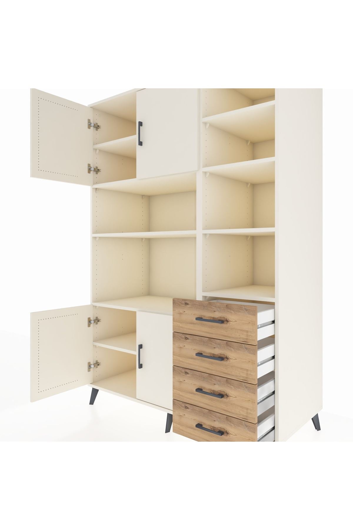 Kronos Dolap 9 Raflı 4 Çekmeceli 4 Kapaklı 132x59x195 Aytaşı-Aytaşı/Çam