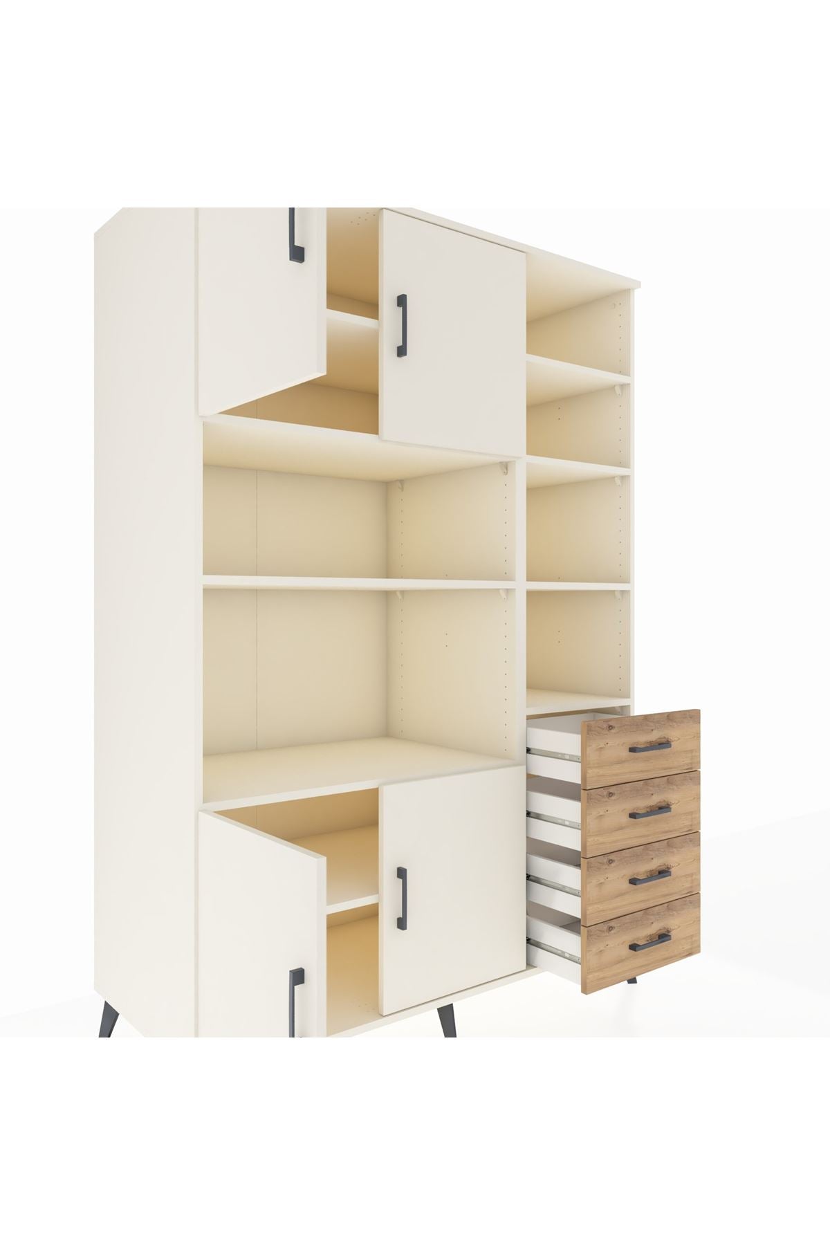 Kronos Dolap 9 Raflı 4 Çekmeceli 4 Kapaklı 132x59x195 Aytaşı-Aytaşı/Çam