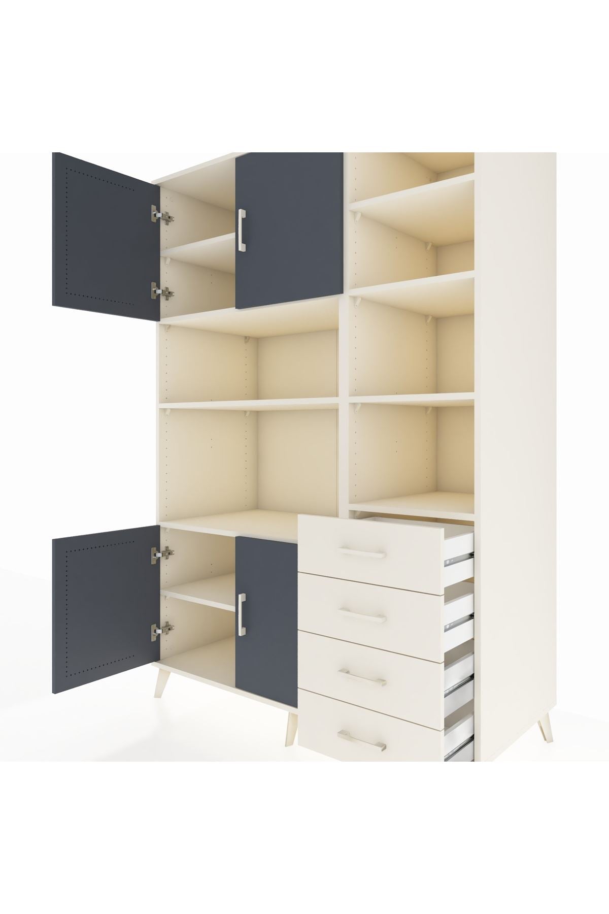 Kronos Dolap 9 Raflı 4 Çekmeceli 4 Kapaklı 132x59x195 Aytaşı-Antrasit/Aytaşı