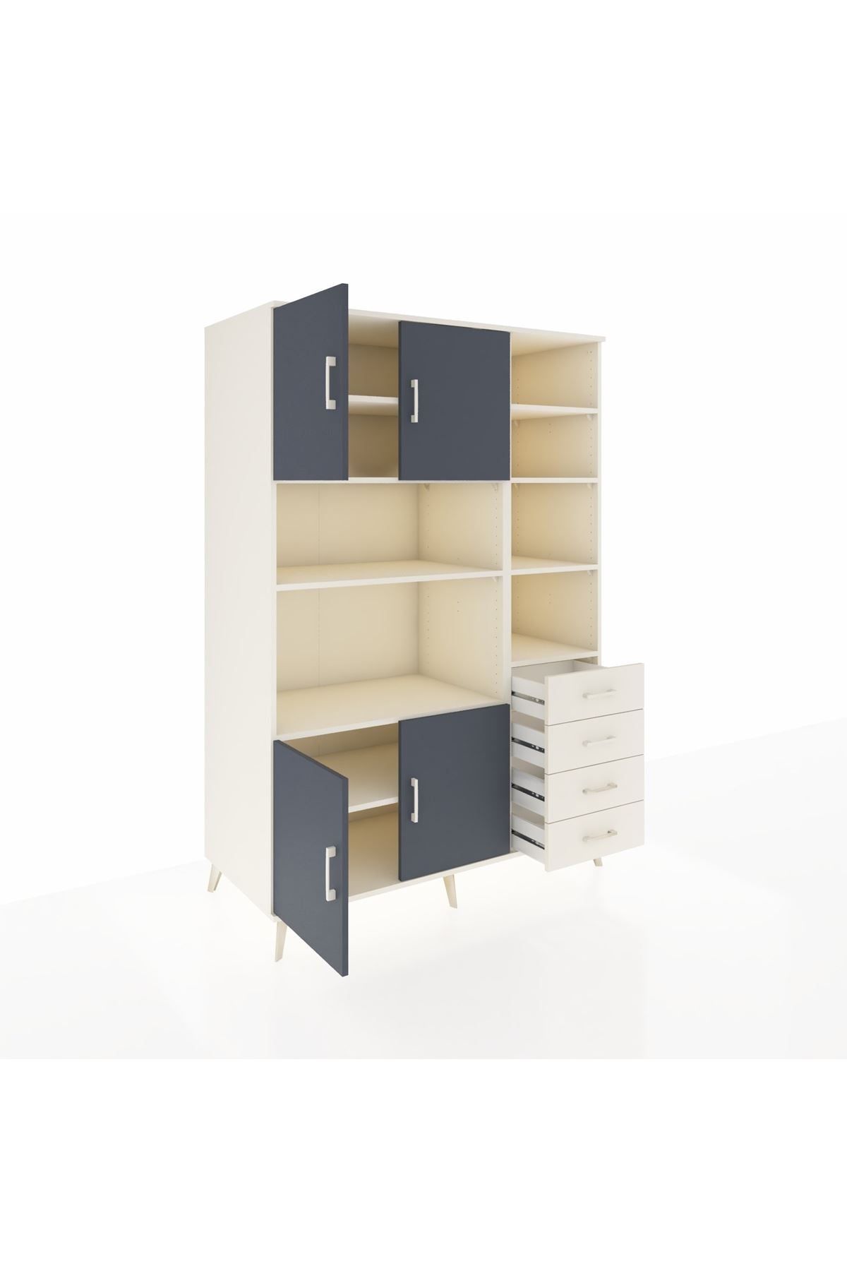 Kronos Dolap 9 Raflı 4 Çekmeceli 4 Kapaklı 132x59x195 Aytaşı-Antrasit/Aytaşı