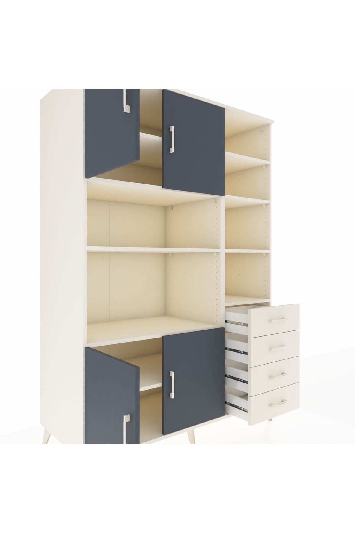 Kronos Dolap 9 Raflı 4 Çekmeceli 4 Kapaklı 132x59x195 Aytaşı-Antrasit/Aytaşı