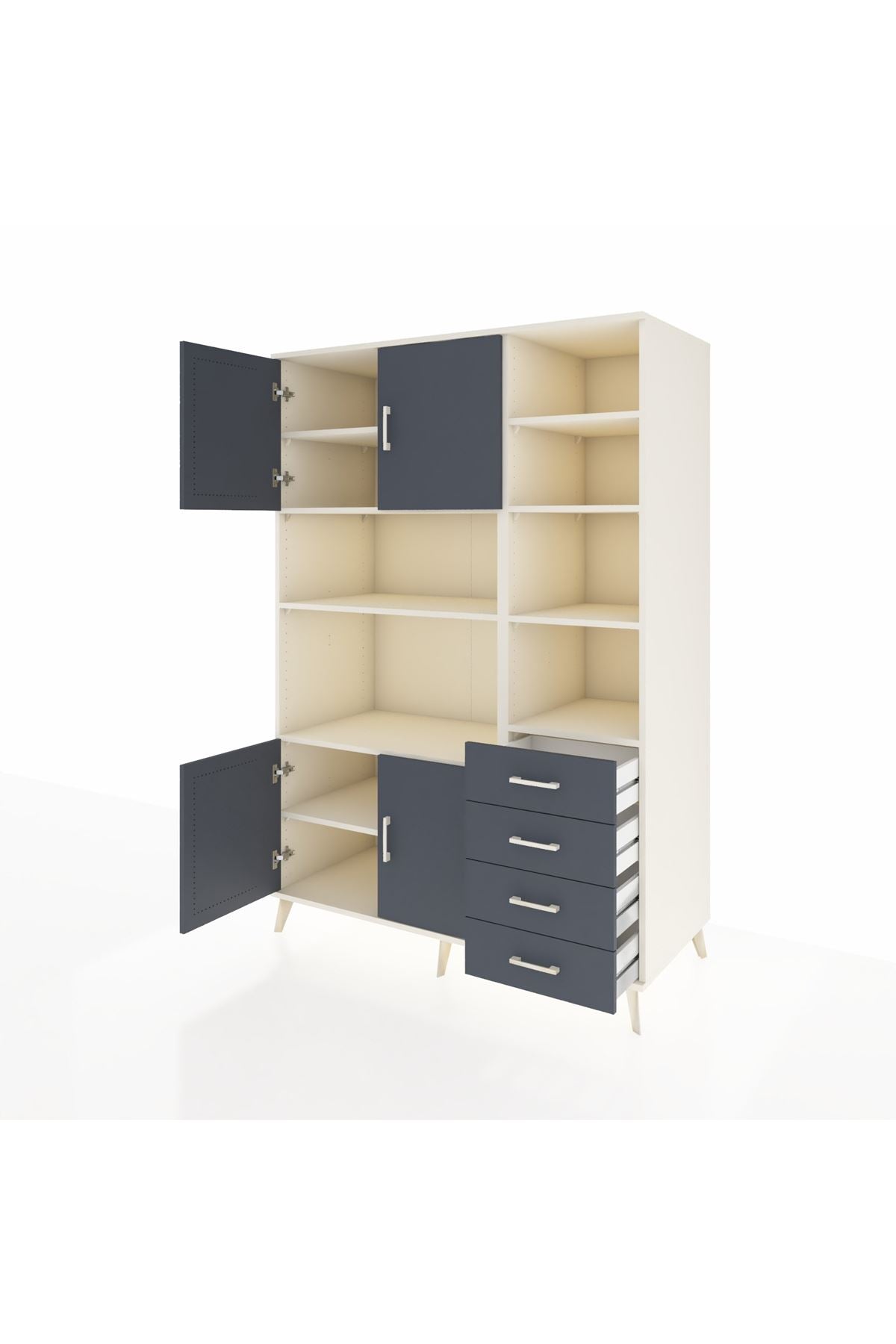 Kronos Dolap 9 Raflı 4 Çekmeceli 4 Kapaklı 132x59x195 Aytaşı-Antrasit/Antrasit