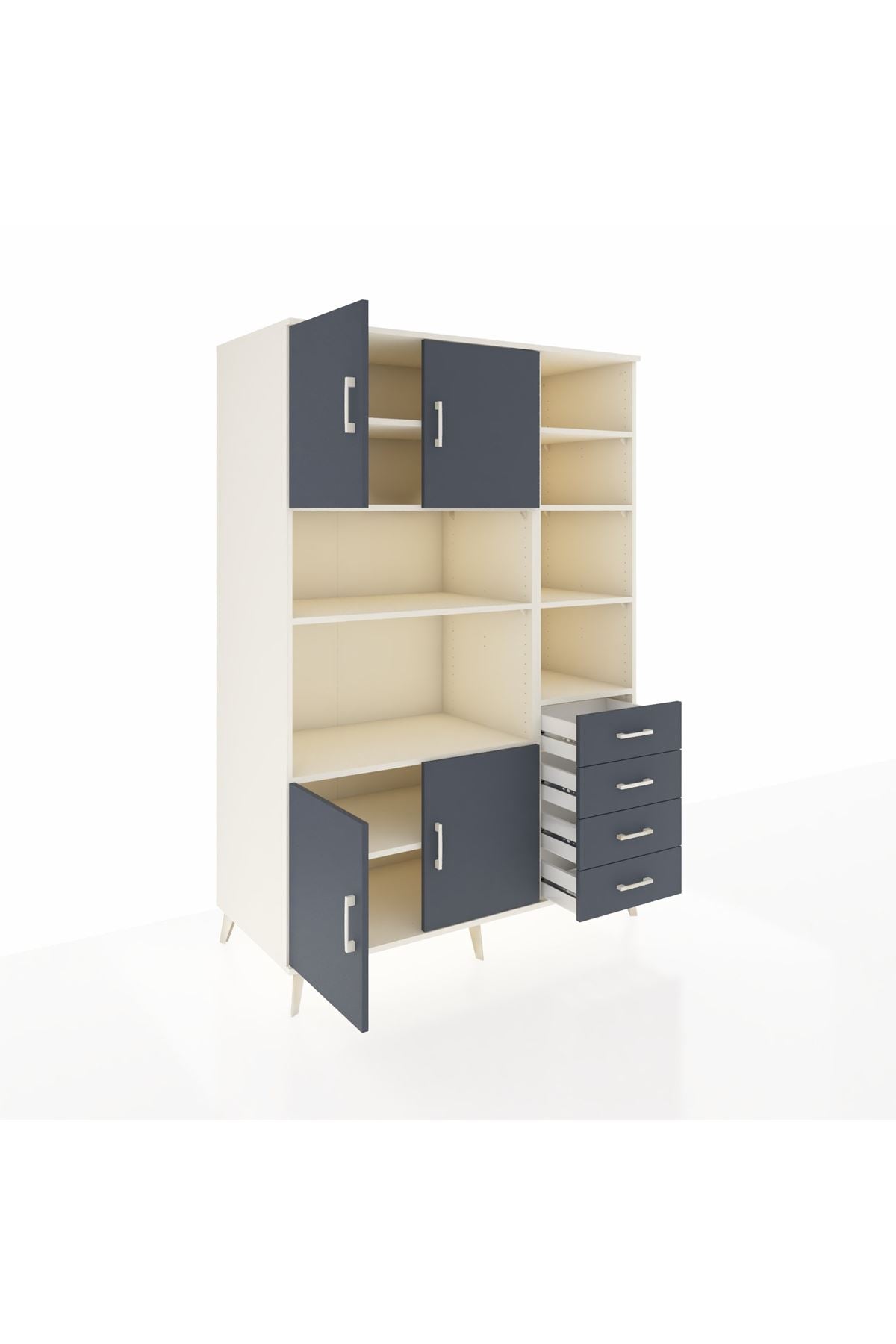 Kronos Dolap 9 Raflı 4 Çekmeceli 4 Kapaklı 132x59x195 Aytaşı-Antrasit/Antrasit