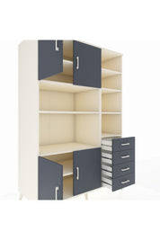 Kronos Dolap 9 Raflı 4 Çekmeceli 4 Kapaklı 132x59x195 Aytaşı-Antrasit/Antrasit