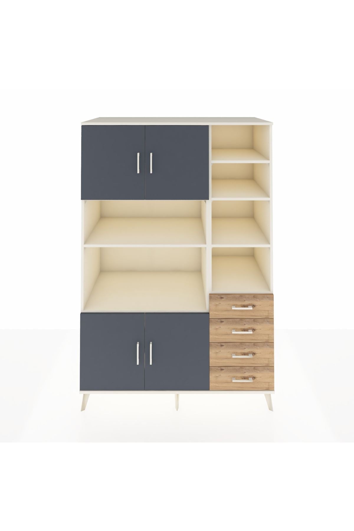 Kronos Dolap 9 Raflı 4 Çekmeceli 4 Kapaklı 132x59x195 Aytaşı-Antrasit/Çam