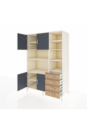 Kronos Dolap 9 Raflı 4 Çekmeceli 4 Kapaklı 132x59x195 Aytaşı-Antrasit/Çam
