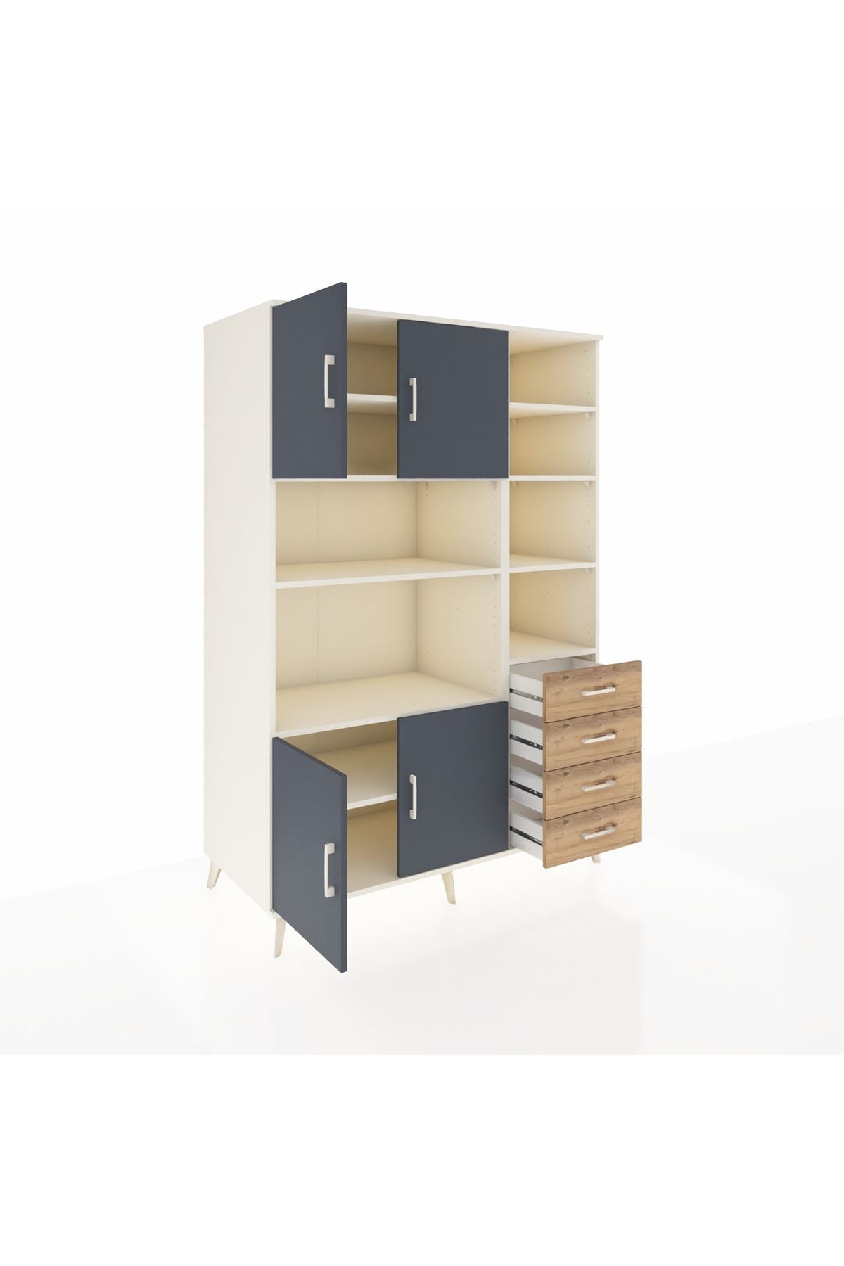 Kronos Dolap 9 Raflı 4 Çekmeceli 4 Kapaklı 132x59x195 Aytaşı-Antrasit/Çam