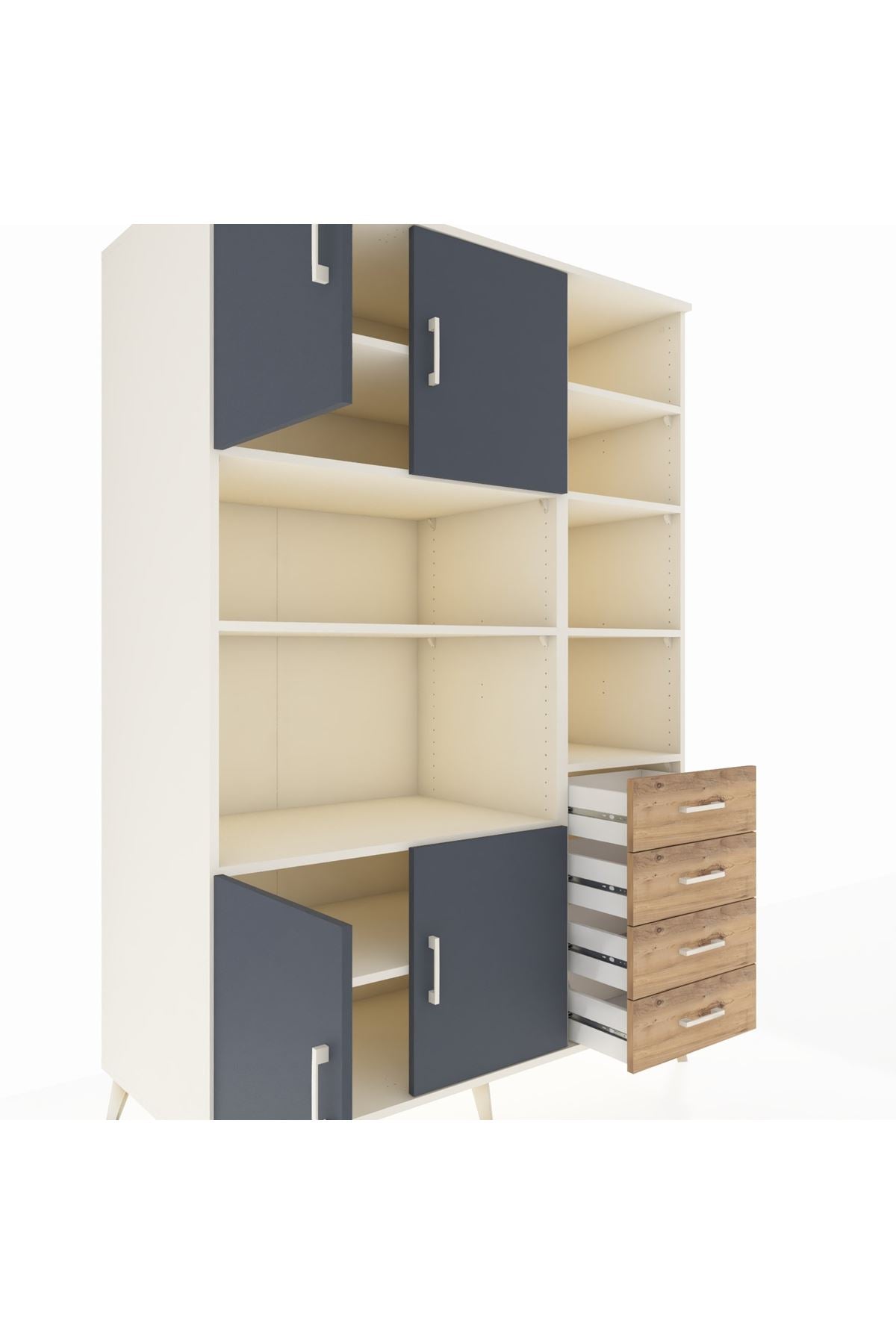 Kronos Dolap 9 Raflı 4 Çekmeceli 4 Kapaklı 132x59x195 Aytaşı-Antrasit/Çam