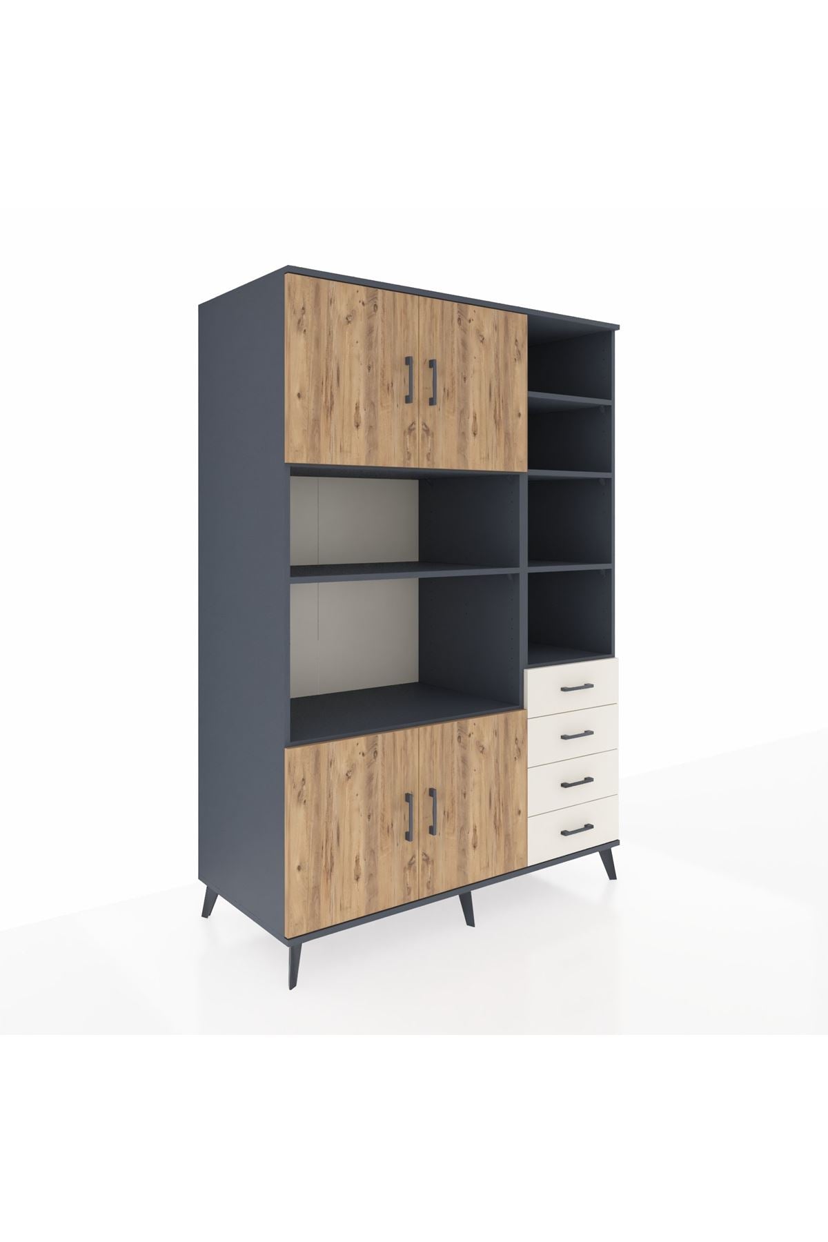 Kronos Dolap 9 Raflı 4 Çekmeceli 4 Kapaklı 132x59x195 Antrasit-Çam/Aytaşı