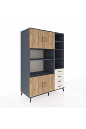 Kronos Dolap 9 Raflı 4 Çekmeceli 4 Kapaklı 132x59x195 Antrasit-Çam/Aytaşı