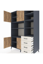 Kronos Dolap 9 Raflı 4 Çekmeceli 4 Kapaklı 132x59x195 Antrasit-Çam/Aytaşı