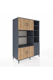 Kronos Dolap 9 Raflı 4 Çekmeceli 4 Kapaklı 132x59x195 Antrasit-Çam/Antrasit