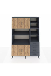 Kronos Dolap 9 Raflı 4 Çekmeceli 4 Kapaklı 132x59x195 Antrasit-Çam/Antrasit