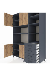 Kronos Dolap 9 Raflı 4 Çekmeceli 4 Kapaklı 132x59x195 Antrasit-Çam/Antrasit