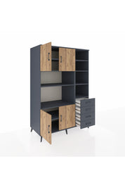 Kronos Dolap 9 Raflı 4 Çekmeceli 4 Kapaklı 132x59x195 Antrasit-Çam/Antrasit