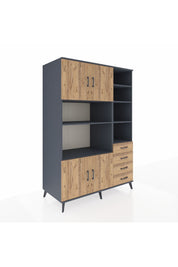 Kronos Dolap 9 Raflı 4 Çekmeceli 4 Kapaklı 132x59x195 Antrasit-Çam/Çam
