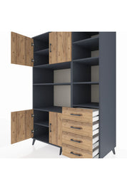Kronos Dolap 9 Raflı 4 Çekmeceli 4 Kapaklı 132x59x195 Antrasit-Çam/Çam