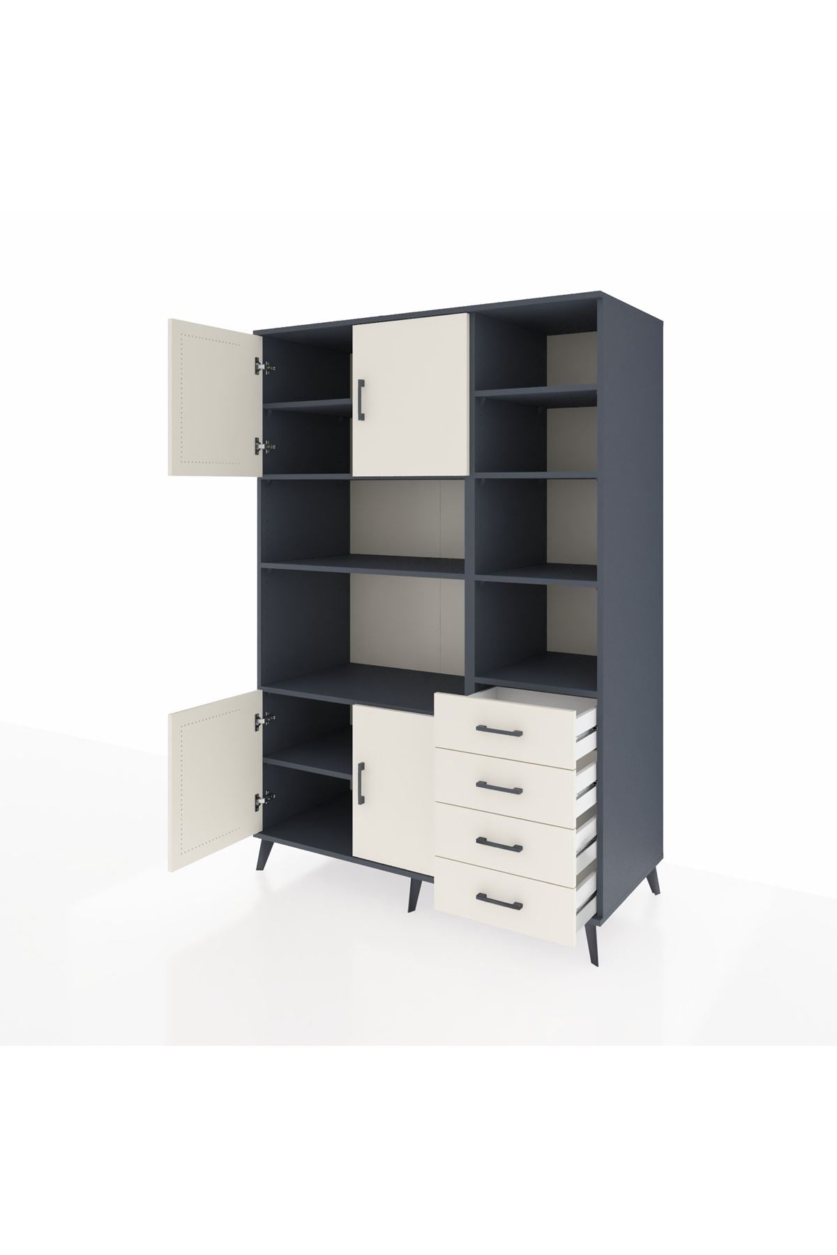 Kronos Dolap 9 Raflı 4 Çekmeceli 4 Kapaklı 132x59x195 Antrasit-Aytaşı/Aytaşı