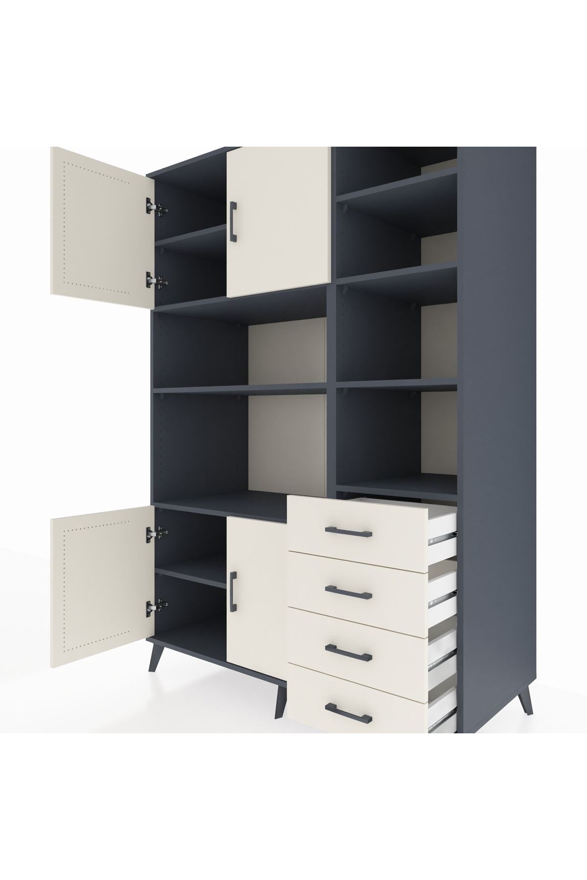 Kronos Dolap 9 Raflı 4 Çekmeceli 4 Kapaklı 132x59x195 Antrasit-Aytaşı/Aytaşı