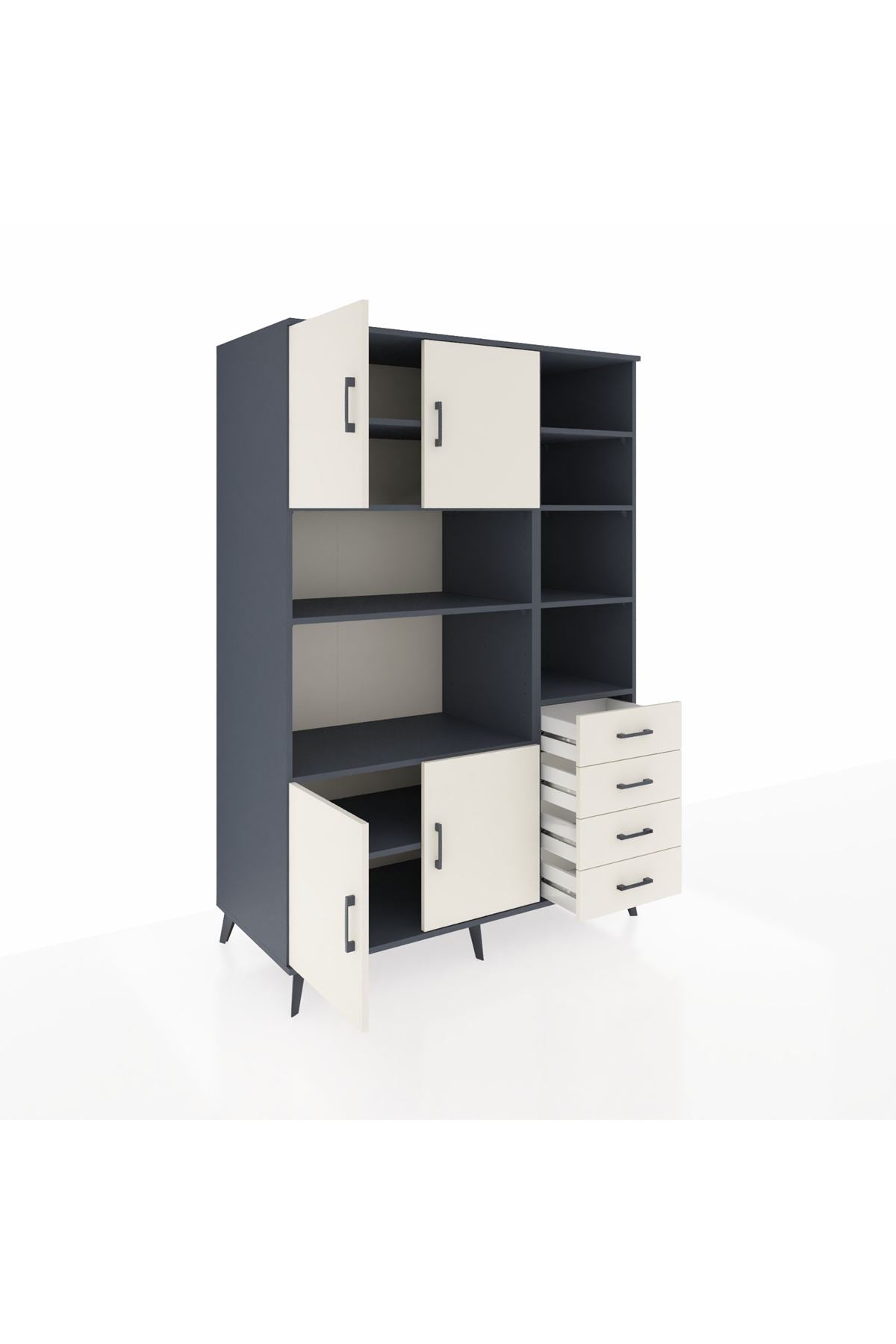 Kronos Dolap 9 Raflı 4 Çekmeceli 4 Kapaklı 132x59x195 Antrasit-Aytaşı/Aytaşı