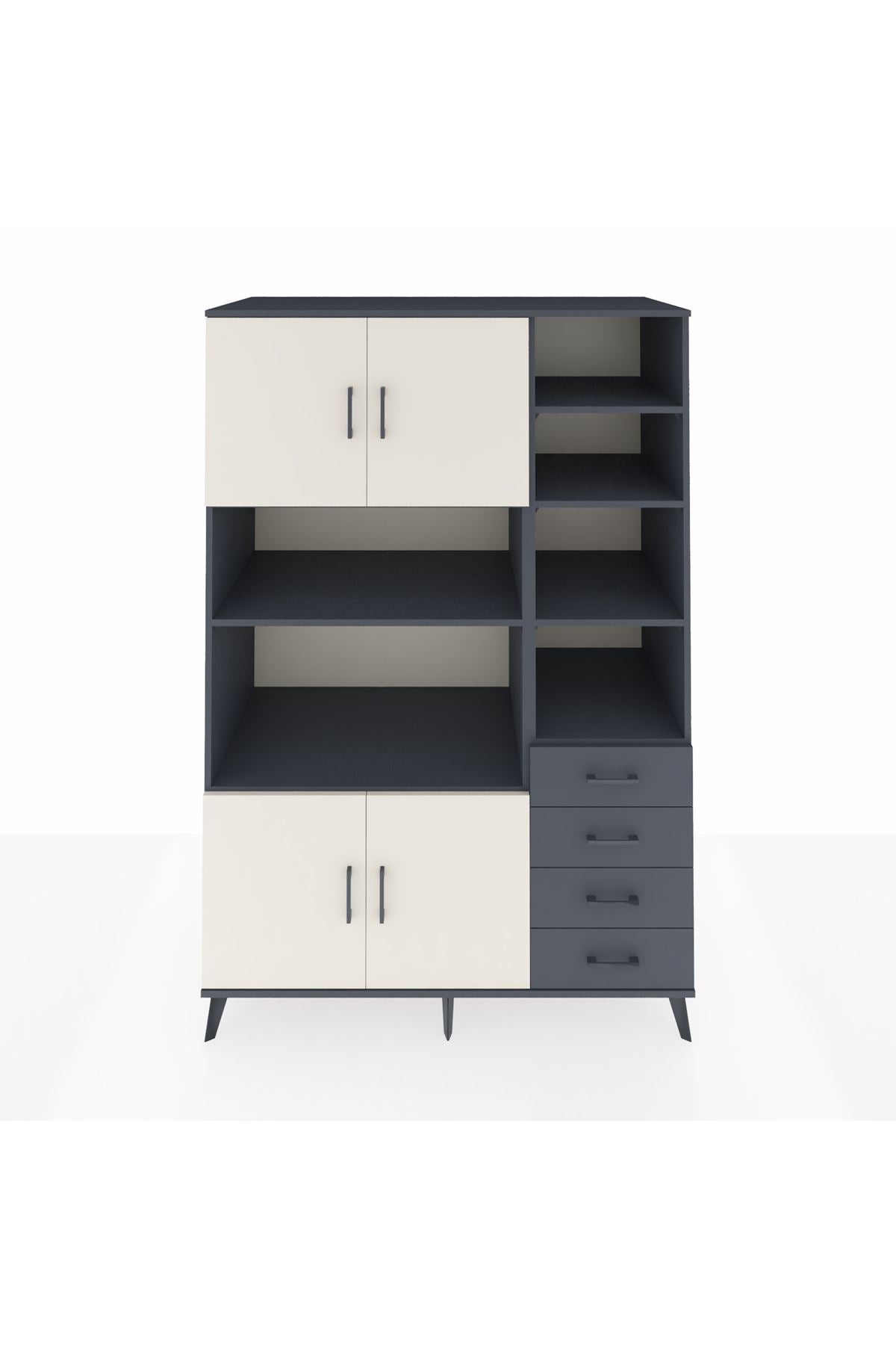 Kronos Dolap 9 Raflı 4 Çekmeceli 4 Kapaklı 132x59x195 Antrasit-Aytaşı/Antrasit