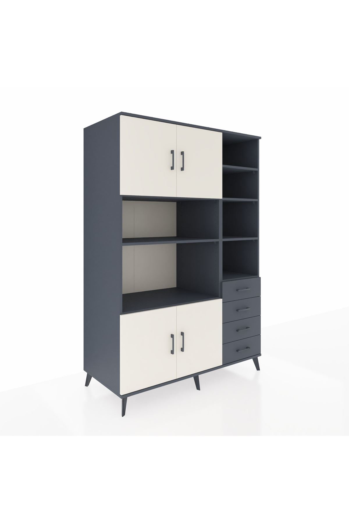 Kronos Dolap 9 Raflı 4 Çekmeceli 4 Kapaklı 132x59x195 Antrasit-Aytaşı/Antrasit
