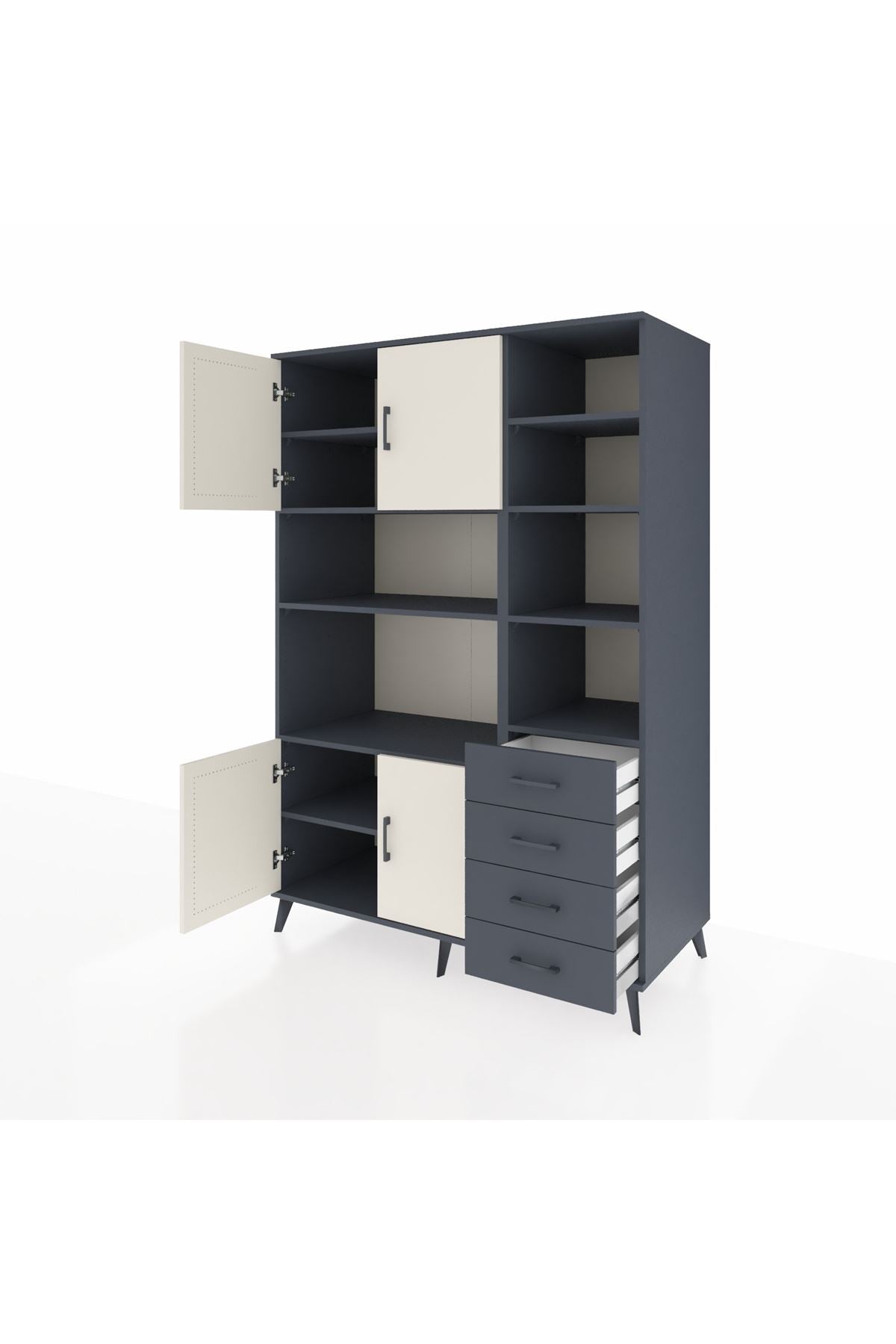 Kronos Dolap 9 Raflı 4 Çekmeceli 4 Kapaklı 132x59x195 Antrasit-Aytaşı/Antrasit