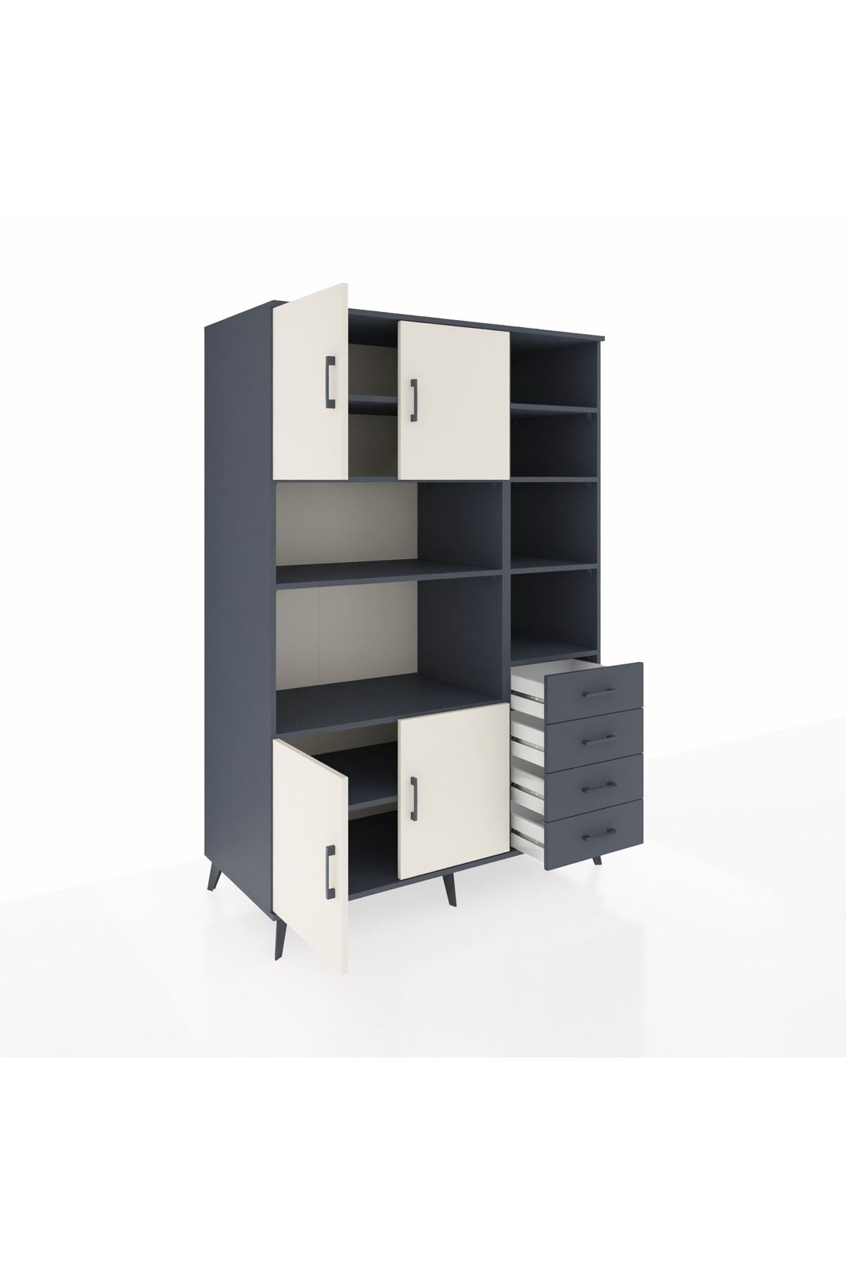 Kronos Dolap 9 Raflı 4 Çekmeceli 4 Kapaklı 132x59x195 Antrasit-Aytaşı/Antrasit