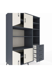 Kronos Dolap 9 Raflı 4 Çekmeceli 4 Kapaklı 132x59x195 Antrasit-Aytaşı/Antrasit