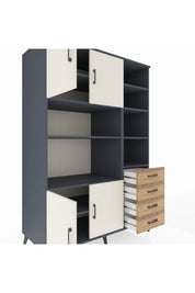 Kronos Dolap 9 Raflı 4 Çekmeceli 4 Kapaklı 132x59x195 Antrasit-Aytaşı/Çam