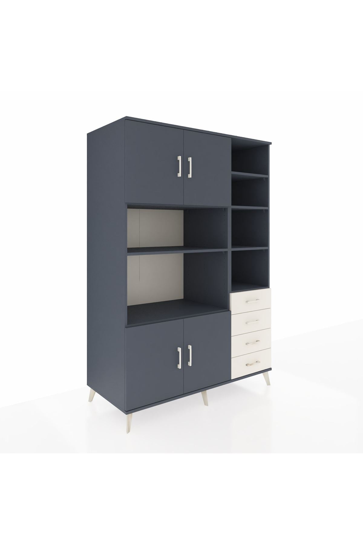 Kronos Dolap 9 Raflı 4 Çekmeceli 4 Kapaklı 132x59x195 Antrasit-Antrasit/Aytaşı