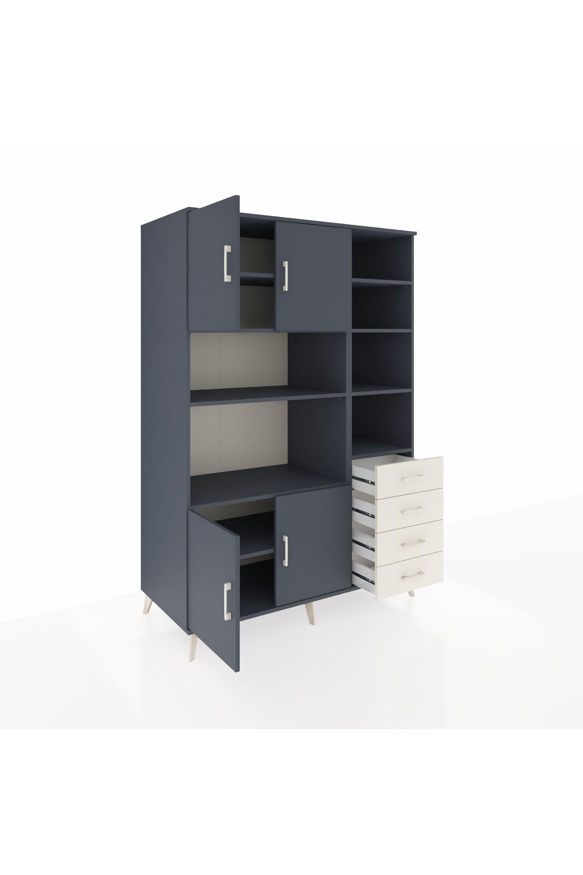 Kronos Dolap 9 Raflı 4 Çekmeceli 4 Kapaklı 132x59x195 Antrasit-Antrasit/Aytaşı